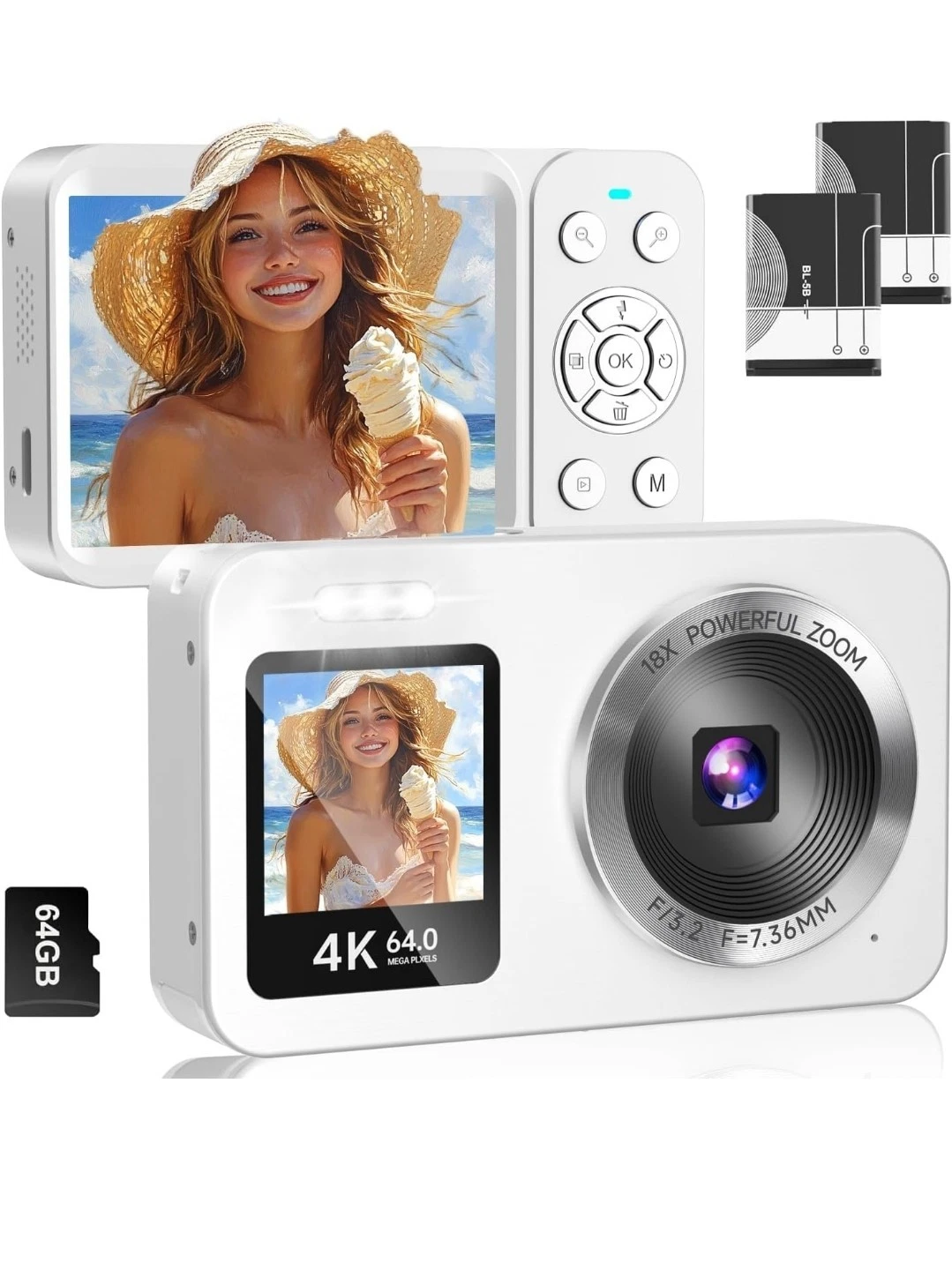 Digital Camera, 4K 64MP UHD Dual Screens Camera, 18X Zoom, Portable Small Point - Image 3